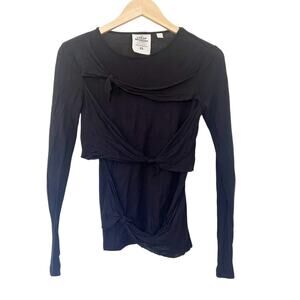 Cheap Monday Black Tie Distressed Long Sleeve Shirt Sz XS